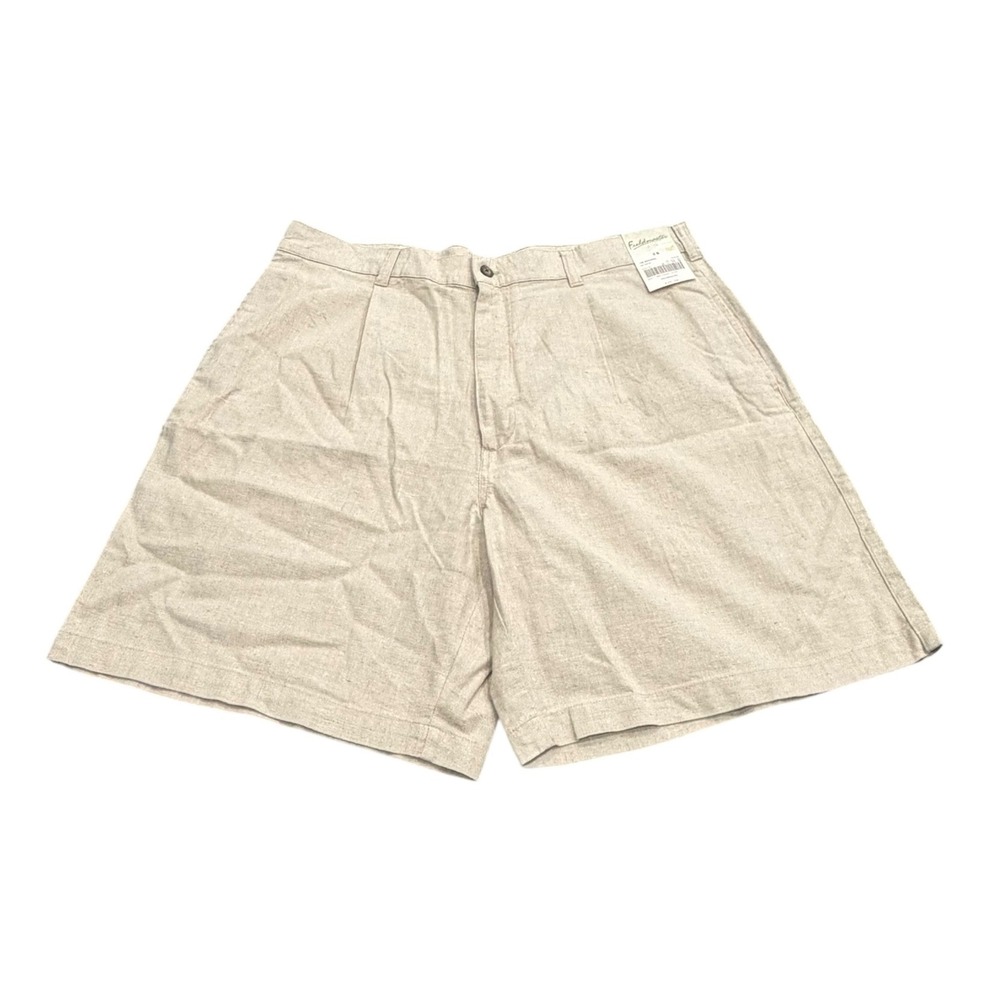 NWT Fieldmaster Mens Pleated Linen Cotton Blend Shorts Tan 36 Preppy Resortwear
